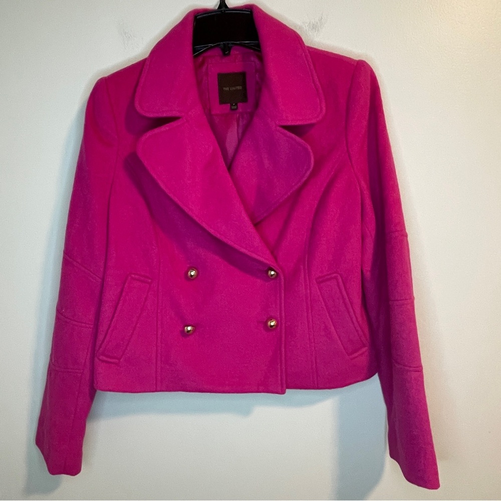 The Limited Pink Double-Breasted Cropped Pea Coat